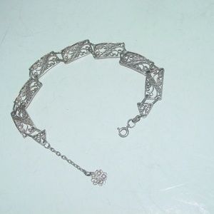 Vintage 900 Silver Filigree Bracelet 8"